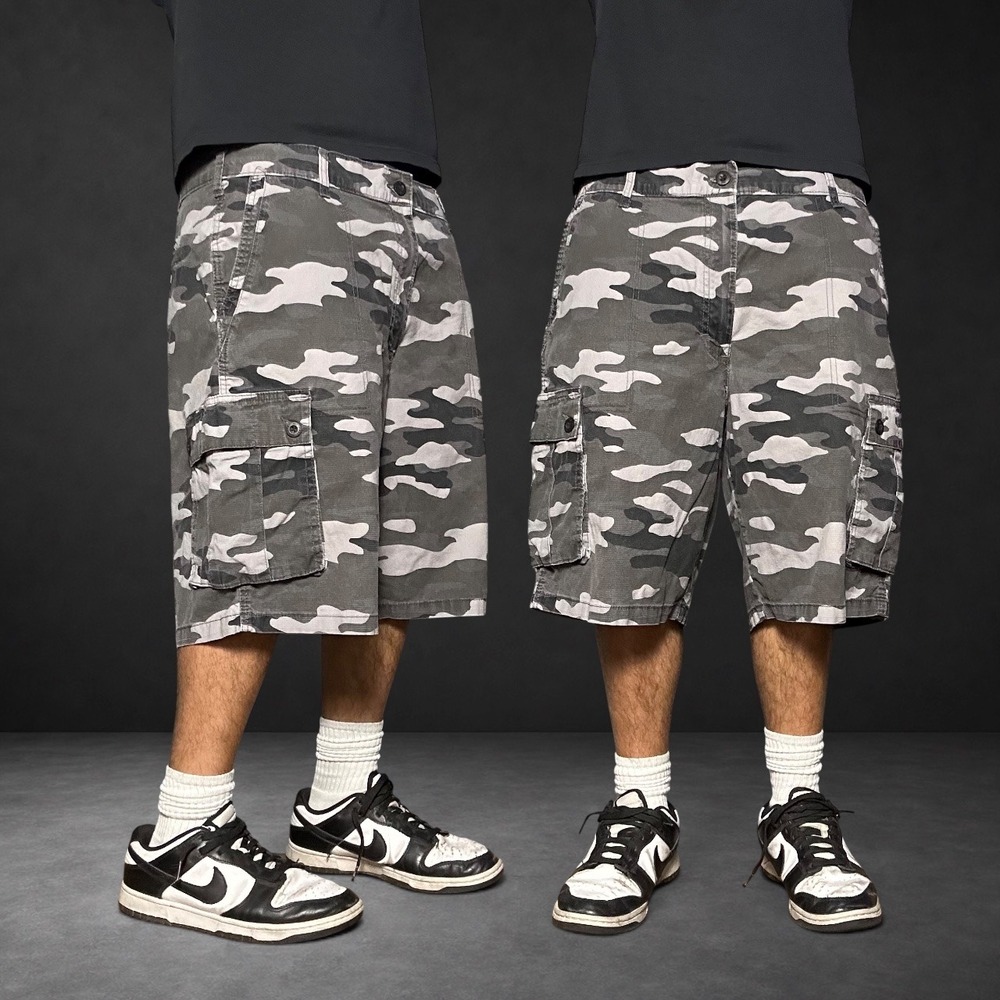 Lee Grey Camo Cargo Shorts Ripstop Baggy Skater Y2K Vintage Size 38